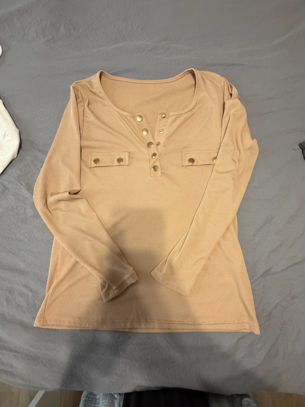 Ribbed Long Sleeve with Gold Buttons - M